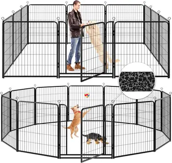 Dog Playpen Outdoor Extra Wide Heavy Duty Dog Fence Anti-Rust with Doors Portable for RV Camping Yard 1