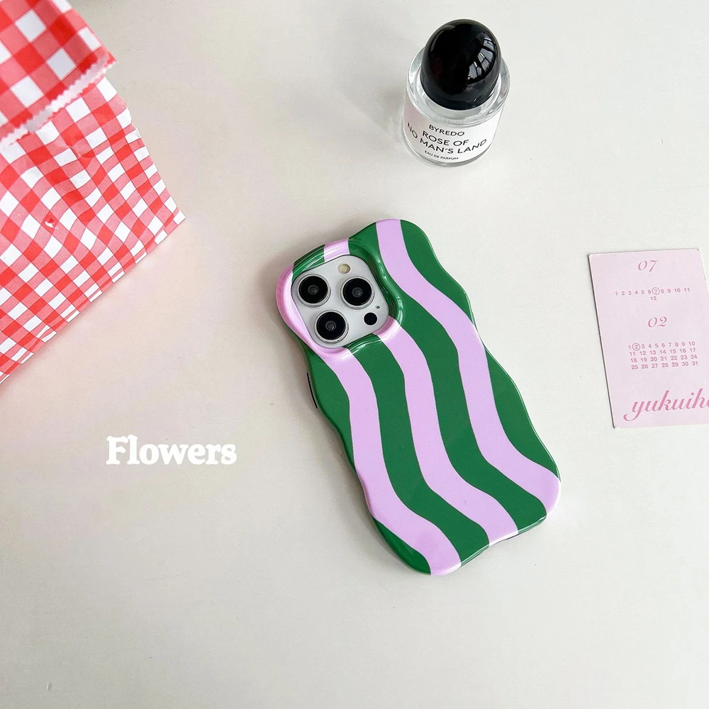 Sleek 2-in-1 Glossy Stripes Phone Case with Wave Edges & Comfortable Touch