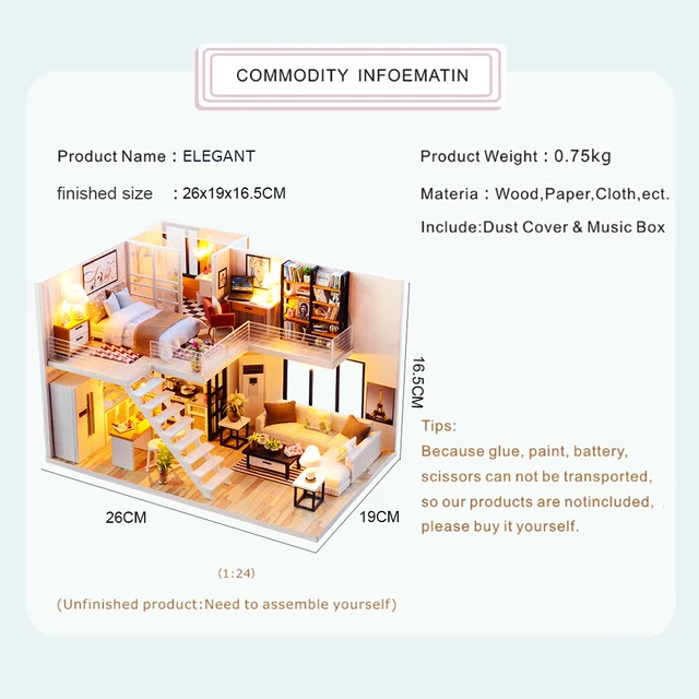 Cutebee DIY Dollhouse Kit Apartment Loft Wooden Miniature Doll Houses With Furniture LED Lights for Children Birthday Gift 2