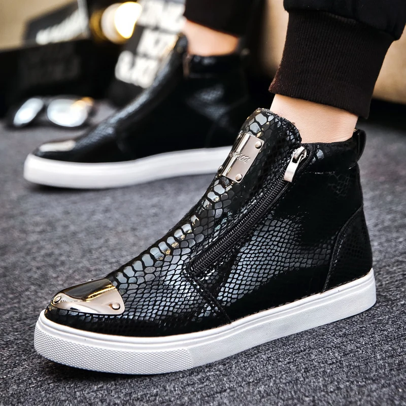 Classic Original Men's Black Sneakers Zip Skateboarding Shoes For Men Designer Leather Silver Sneakers Autumn Men High Top Shoes 2
