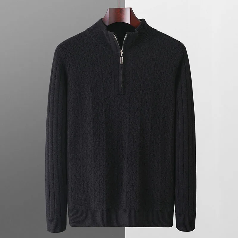 100% wool sweater men's knitted semi high neck casual warm long sleeved sweater autumn and winter new pullover sweater men tops 4
