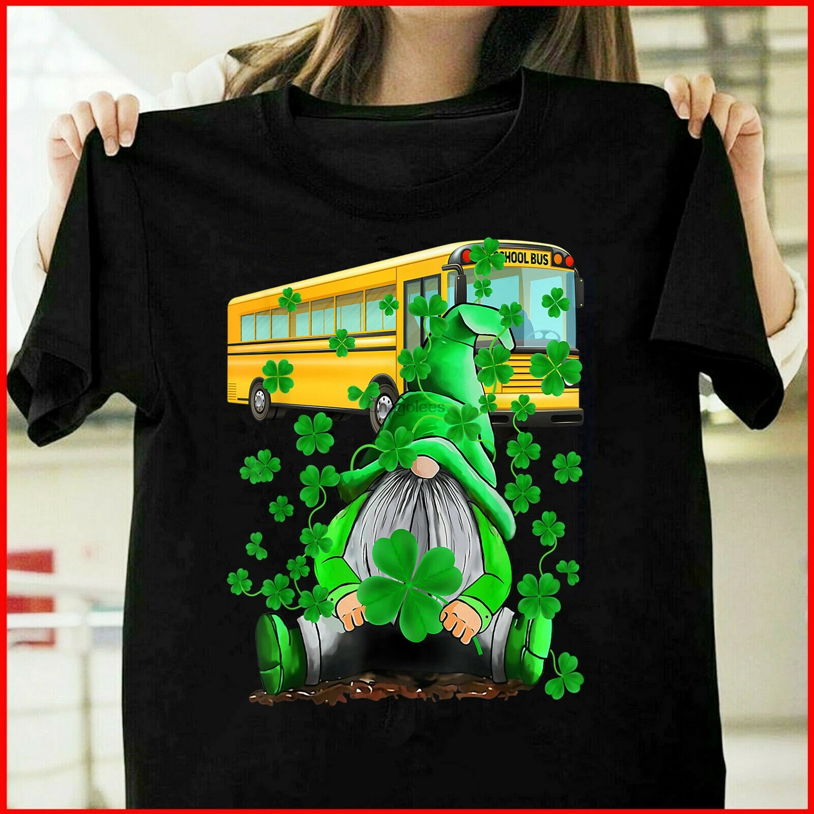 0 распродажа! Зеленые гномы автобус школьный водитель и футболка Shamrock st paфокусы |