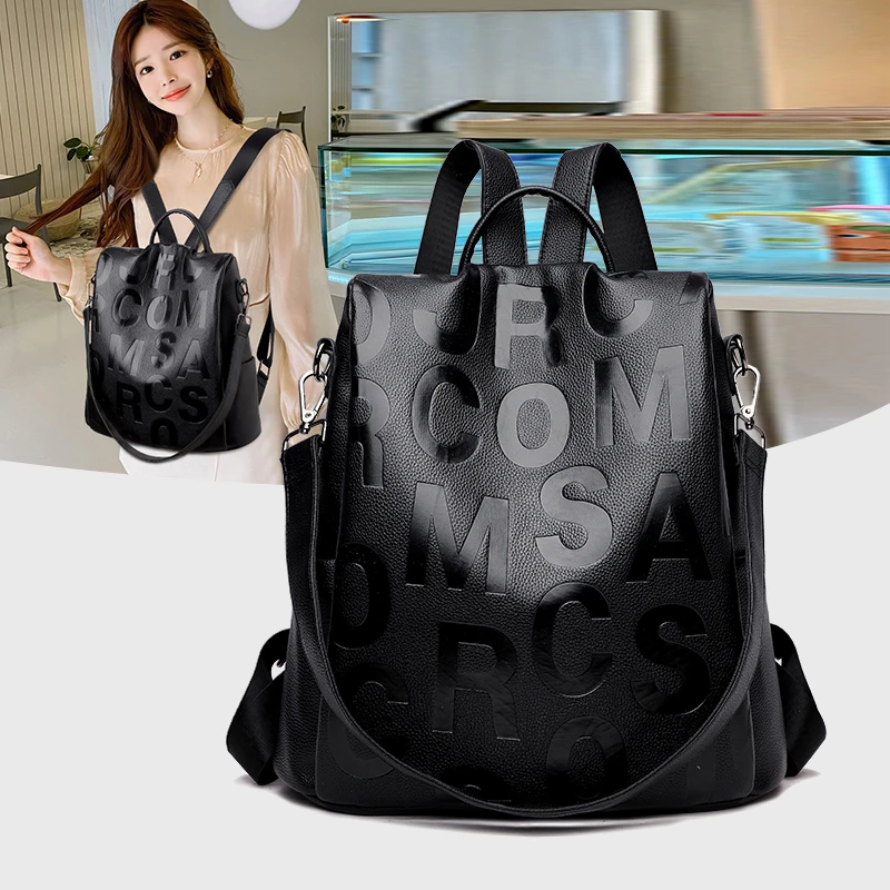 

Women's fashion backpack shoulder bag ladies travel backpack black large capacity women's bag leather single shoulder bag