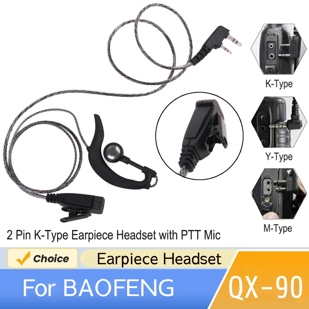 2 Pin Earphone Earpiece Headphone with PTT MIC K Type Earphone Walkie Talkie Headset Multifunctional Accessories for BAOFENG
