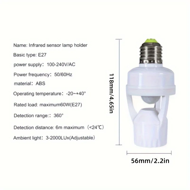 E27 Led Lamp Base Motion Sensor Auto On/Off Infrared Light Control 110-240V Smart Infrared LED Bulb Holder PIR Switch Automatic