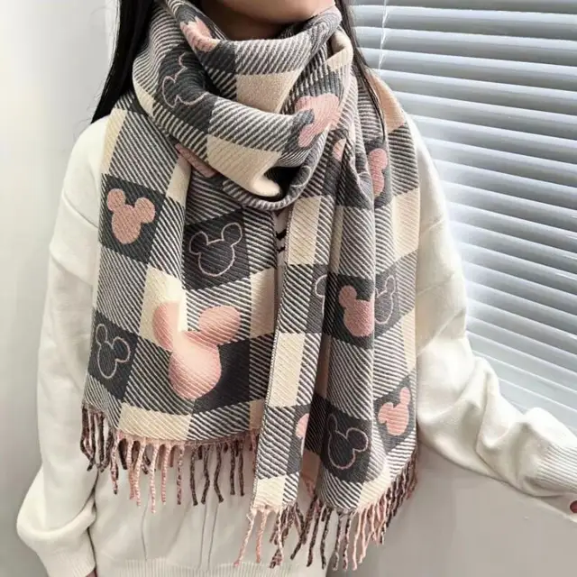 Disney Scarf Winter Bear Head Scarf Women Double Sided Shawl Imitation Cashmere Retro Foreign Style Fashion All Match Shawl Gift 3