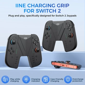 IINE Ergonomics Charging Grip for Switch 2/NS2/Switch2, Play and charg, indicator Light, Overcharge protection, Case-Friendly 1