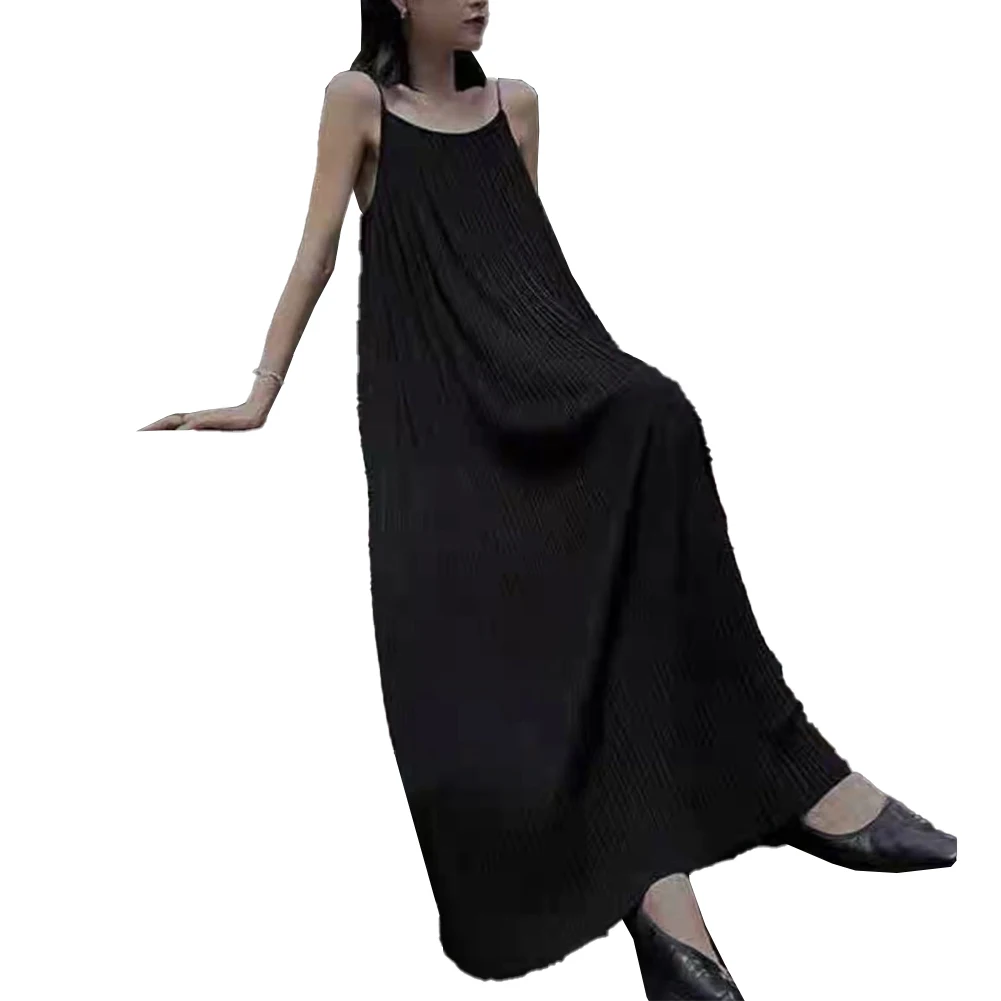 

Womens Pleated Suspender Dress Lazy Style Inner Wear Temperament Long Skirt