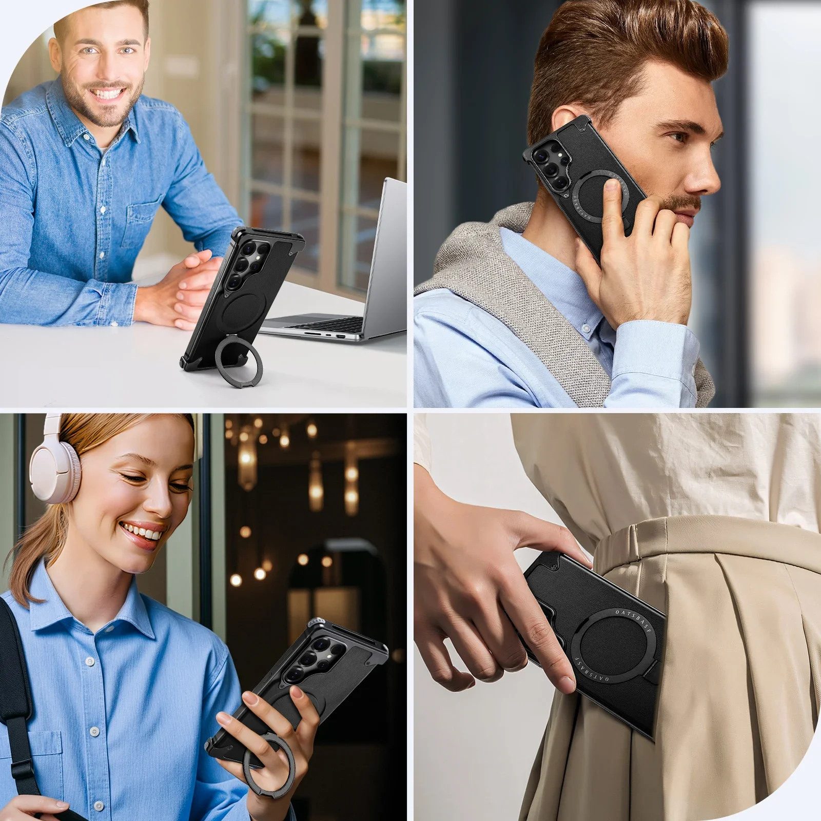 Eary Leather for Samsung Galaxy S25 Ultra Phone Case 360 Rotate Magnetic  Stand for Wireless Charging Shockproof Protector Cover