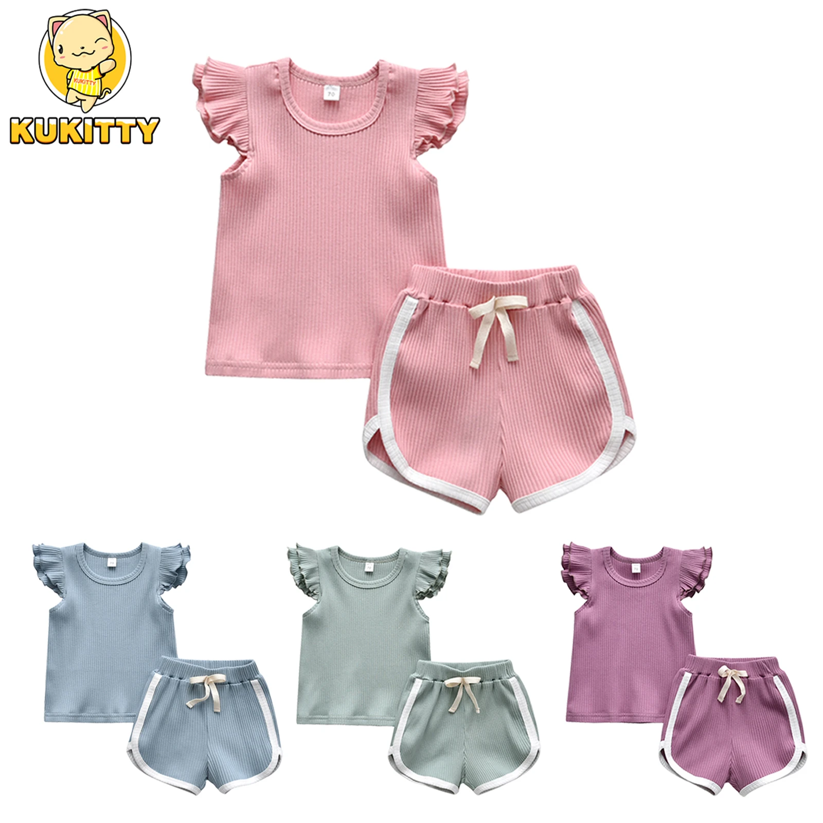 Baby Clothing Set expensive Summer Baby Girl Clothes Set Short Sleeve Solid Color O Neck T-shirt Top and Shorts Pants Knit Two Piece Set Kids Girls Outfits baby clothing set long sleeve	