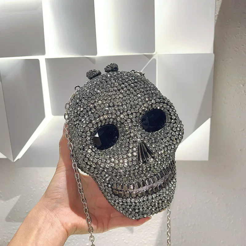 Lady Skull Halloween Stones Clutch Bags Women Diamond Handbag Rhinestones Evening Bag Wedding Bags Crystal Chain Day Clutches