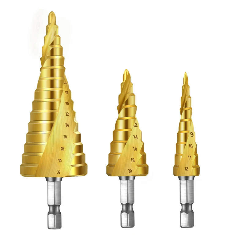 

3pcs HSS Titanium Drill Bit 4-12 4-20 4-32 Drilling Power Tools Metal High Speed Steel Wood Hole Cutter Cone Drill Bits