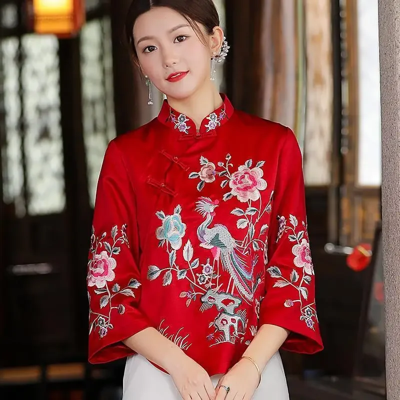 

Tang Suit Cheongsams Vintage Ethnic Clothing Traditional Chinese Clothes Women Chinese Traditional Costume Female Embroidery Top