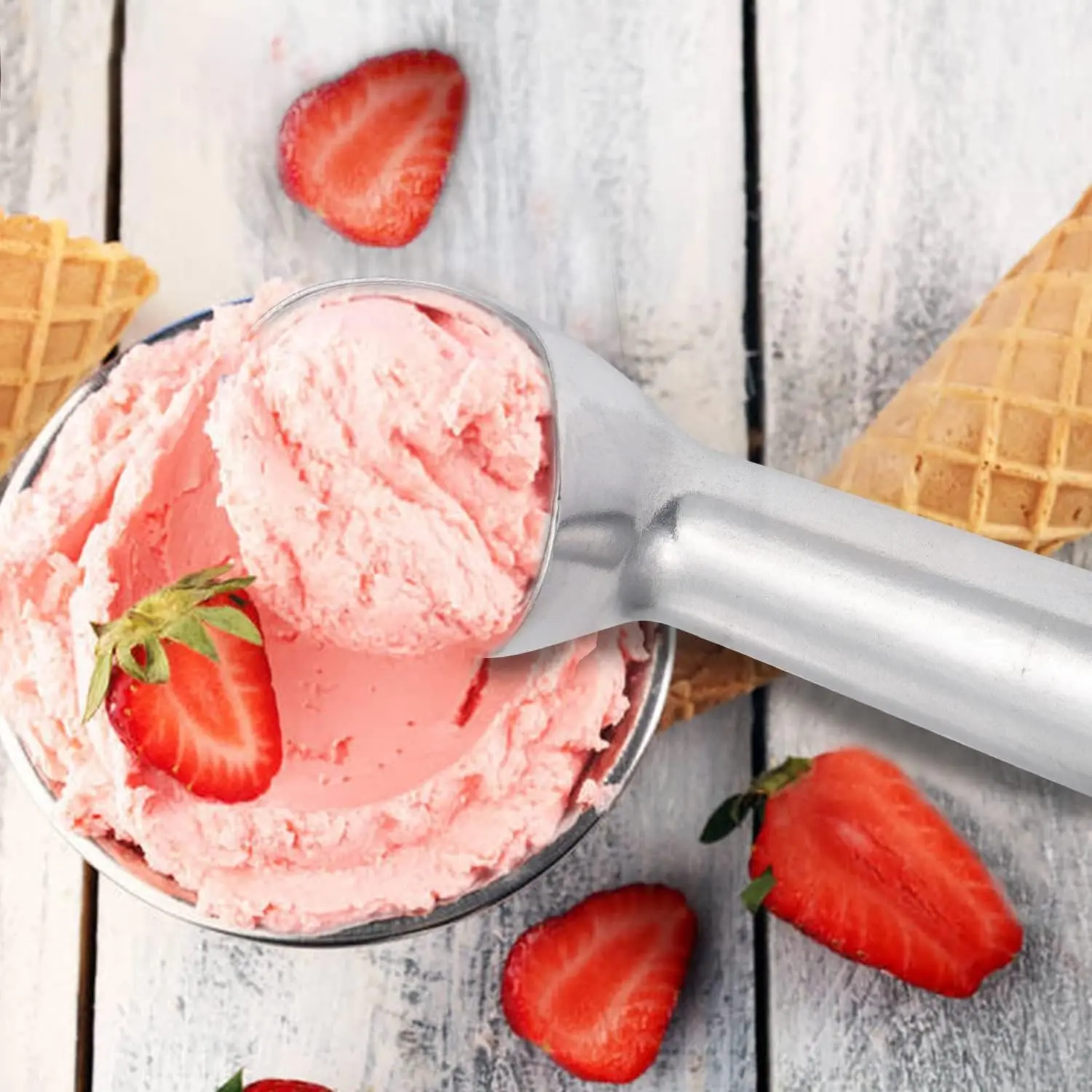 Ice Cream Scoop, Ice Cream Dipper, Nonstick Anti-Freeze Metal Scoop, Heavy Duty One-Piece Aluminum Design