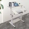 Mobile Stand Up Desk Adjustable Laptop Desk With Wheels Home Office Computer Table-White 6