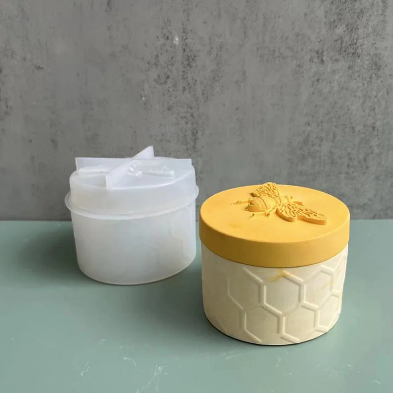 Gypsum Honey Bee Jar Silicone Molds DIY Concrete Epoxy Candle Pot Box