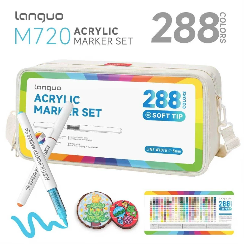 LANGUO 288/9 색상 직접 사용 가능한 액체 아크릴 페인트 펜 브러시 마커..
