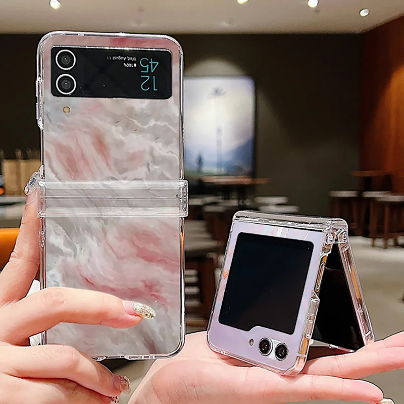 Custodia trasparente con motivo in marmo per Samsung Galaxy Z Flip 6 4 5 3 5G Custodia rigida pieghevole antiurto in PC per Samsung Z Flip5 Flip4 Flip6_voghion.com