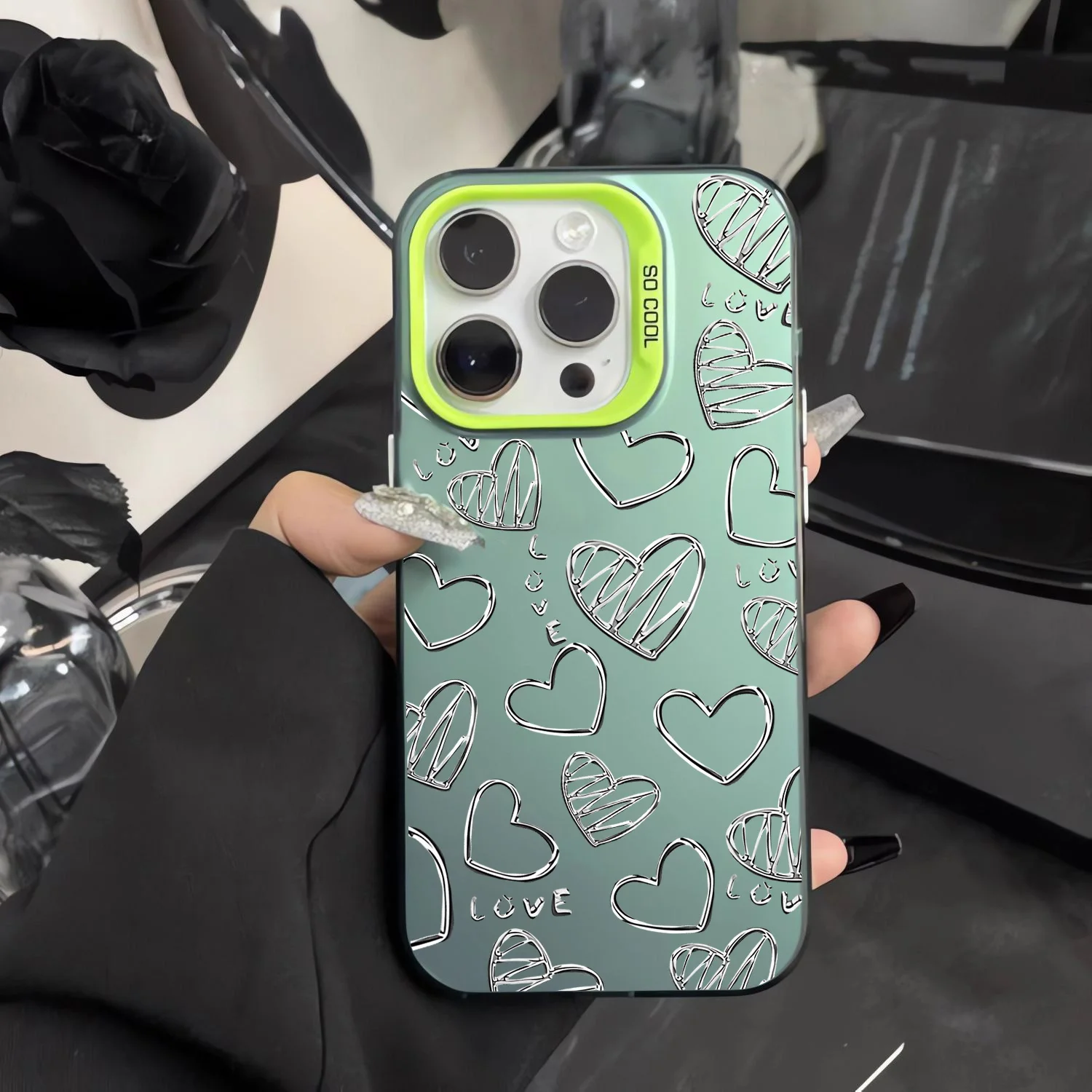 Silver Graffiti Heart-Inspired Phone Case - Chic and Protective Back Cover