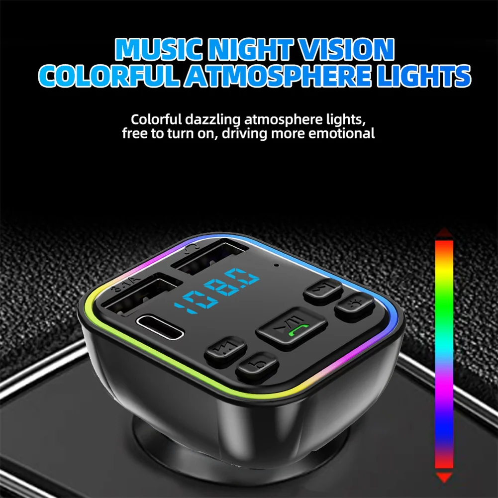 Car Bluetooth5.0 G38 FM Transmitter PD Type-C Dual USB 3.1A Fast Charger Colorful Ambient Light Handsfree MP3 Modulator Player bluetooth transceiver adapter bluetooth aux adaptor bluetooth audio receiver bluetooth adapter audio adapter