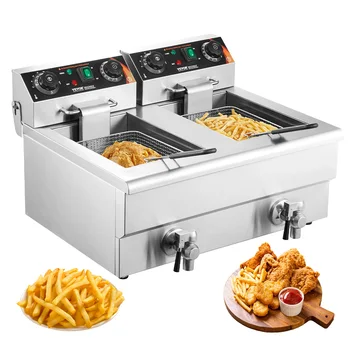 SucceBuy 12L Electric Deep Fryer w/Dual Removable Tanks Commercial Countertop Fryer for Chicken French Fries Frying Chips 1