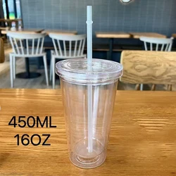 Double - Wall Reusable Acrylic Tumbler with Lid and Straw (450ml)