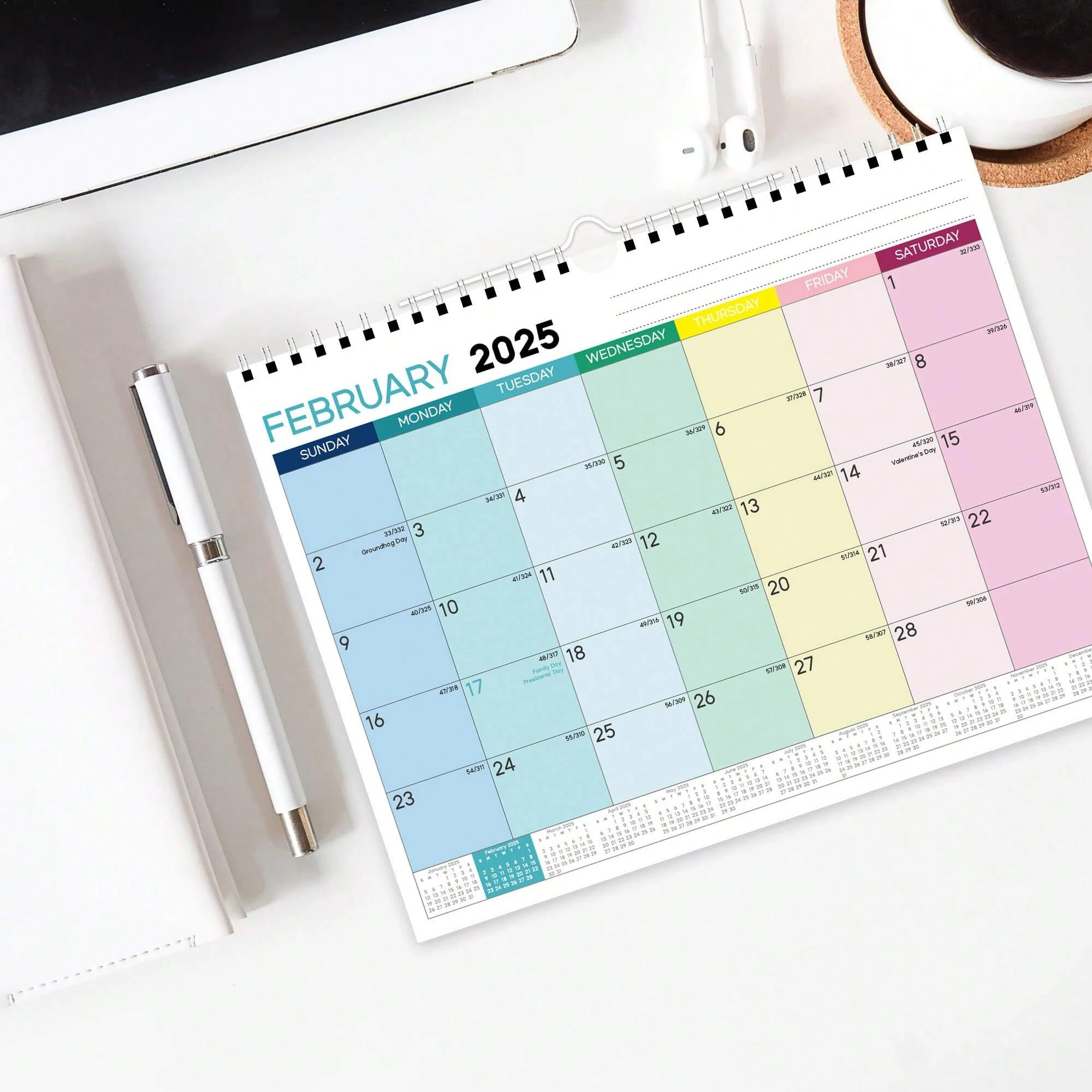 Wall Calendar 2025 12 Monthly With Thick Paper Hanging Hook Colorful Lump