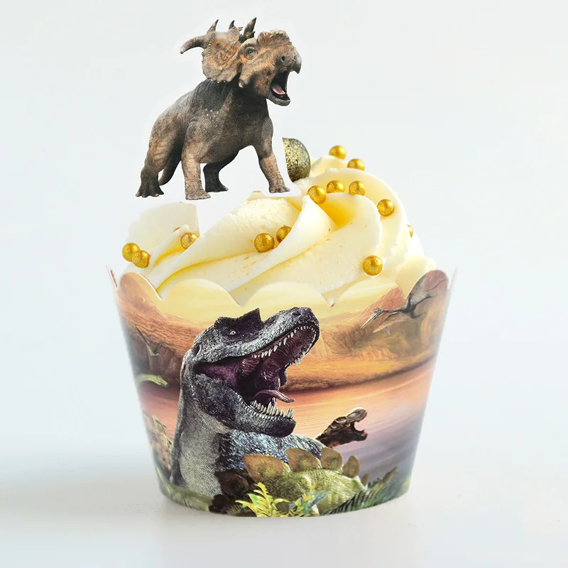 24pcs Dinosaur Cupcake Wrappers And Toppers Jurassic World Party Supplies Kids Dinosaur Party Supplies Birthday Decorations