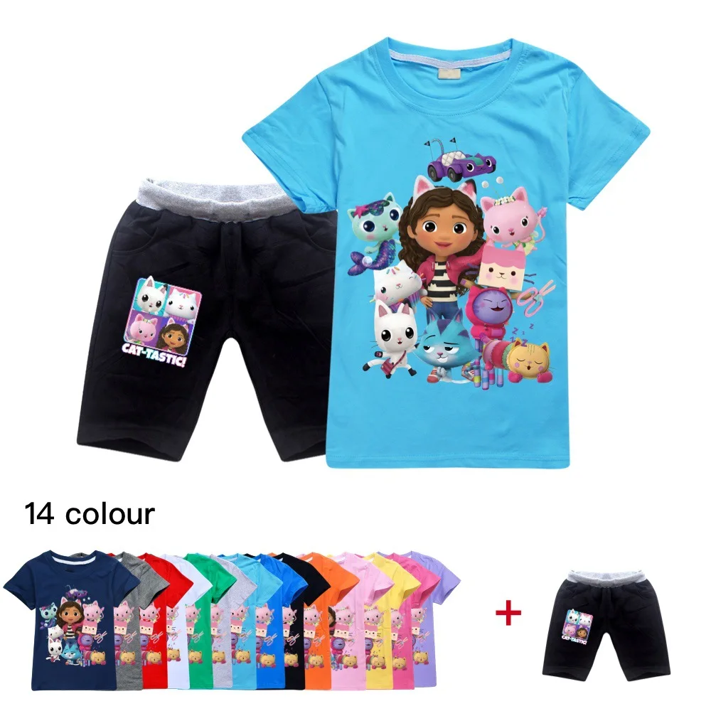

Gabby Cats Girls Boys Clothes Set Summer Kids Tshirt Pants Casual Sport Suits 2pcs Gabbys Doll House Tracksuit Outfits