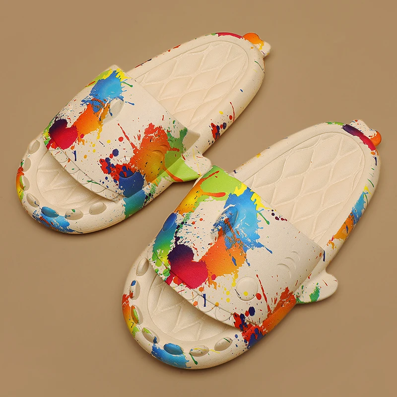 Damtofflor Hajtofflor för män inomhushushållsanti-halk för par Platta skor för barn badrum Utomhus Beach Fun Sandaler_voghion.com