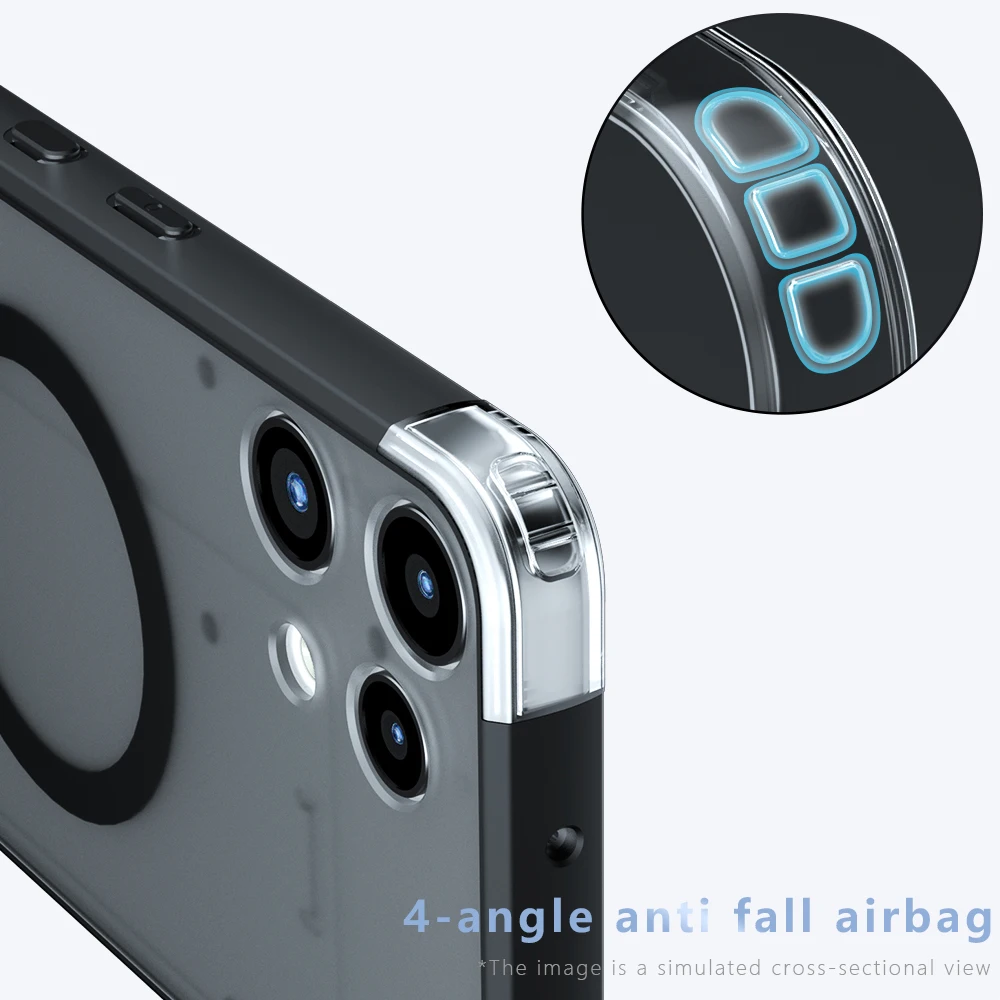 Shockproof Matte TPU Frame Case with Magnetic Wireless Charging Capability and Translucent Back Cover