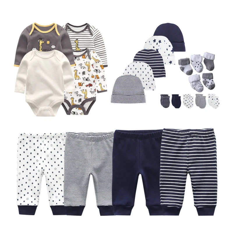 Baby Clothing Set comfotable Unisex Newborn 23Pieces Bodysuits+Pants+Hats+Gloves+Socks Baby Girl Clothes Sets Spring Baby Boy Clothes 0-12M Long Sleeve Baby Clothing Set classic