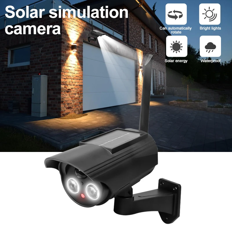 Solar Security Camera Outdoor Waterproof Simulation Dummy CCTV Surveillance Lighting Rotation No Wiring Required
