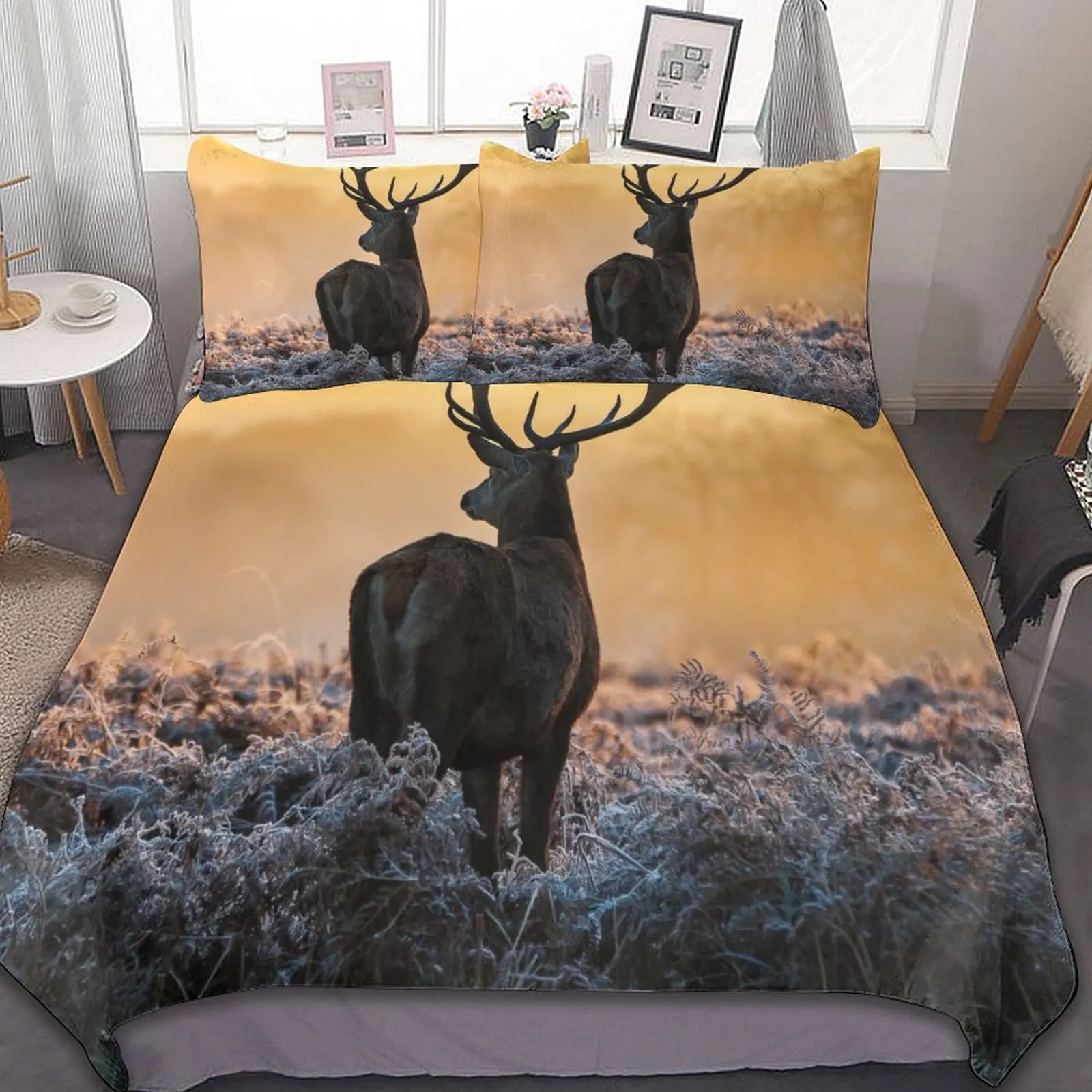 

3-Piece Bedding Set (1 Duvet Cover + 2 Pillow Shams) Animal Elk Style 86"x70",79"x90",90"x90"