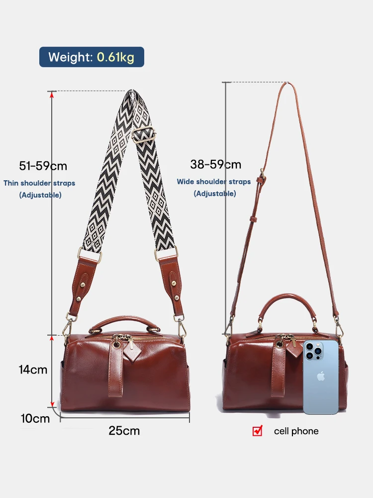 Zency Oil Wax Leather Vintage Green Handbag Women Shoulder Bag Satchel Black Wave Pattern Wide Strap Classic Boston Bag Purse