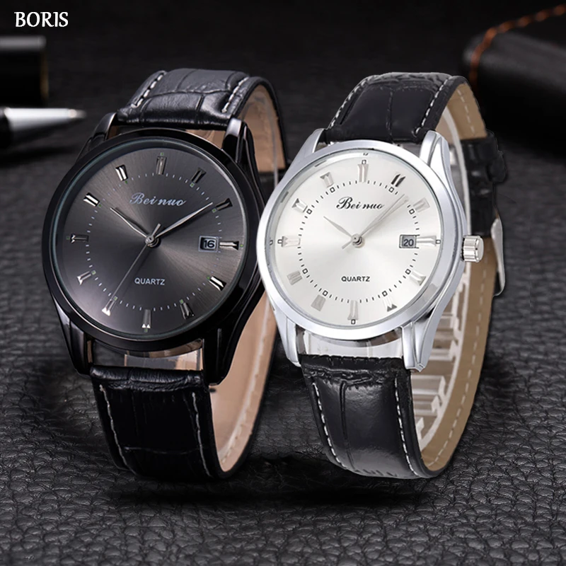 Montres à quartz avec bracelet en cuir pour hommes et femmes, montres-bracelets pour hommes, horloge d'affaires de luxe, date du calendrier, nouveau