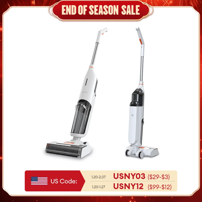 ILIFE W90 Cordless Wireless Wet Dry Smart Mop, 5500Pa Suction, 1 Min Self-Cleaning, Large Dual Water Tank 1