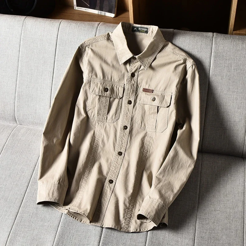 

High Quality Mens New Long Sleeve Casual Cotton Shirts 2024 Cargo Shirt Camisa Militar Overshirt Brand Clothing Black Blouses