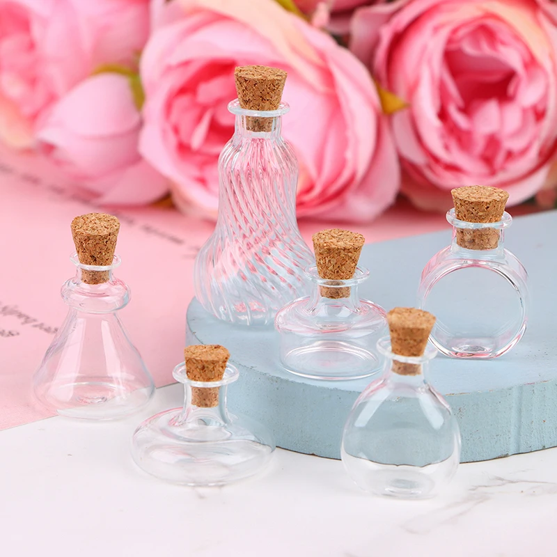1pc 1:12 Dollhouse Miniature Vase Round Glass Bottle Wishing Bottles Storage Bottle with Cork Candy Jar Model Decoration 2
