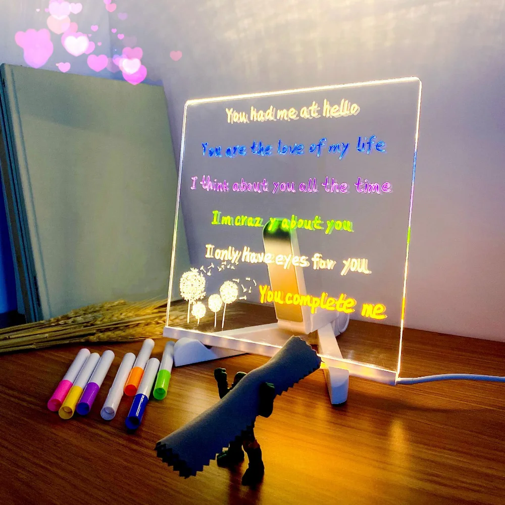 Special Unique LED Acrylic Message Note Board Lamp with USB Bracket - Handwriting Night Light - Customized Gift for Bedroom Deco