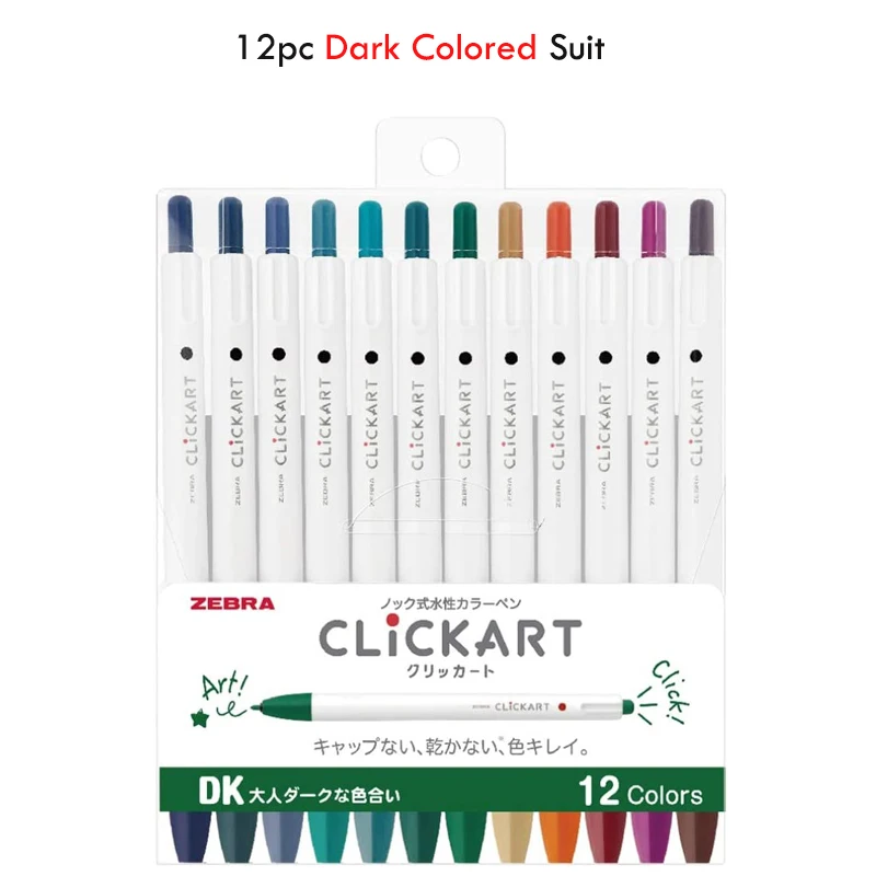 Zebra CLiCKART Retractable Marker Pen Set of 12- Dark Colors