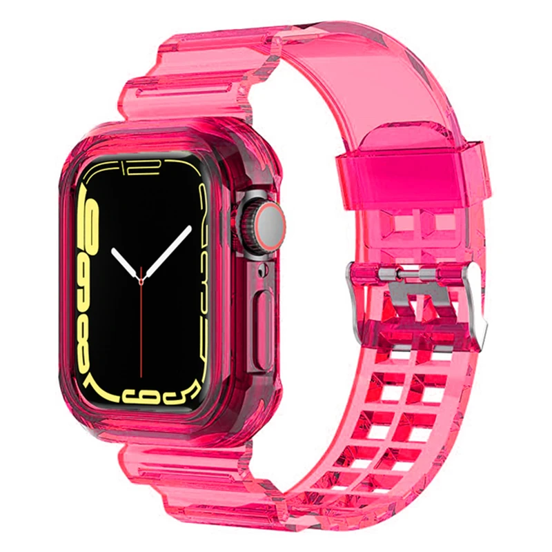 ตัวเลือกสินค้า สายใส+เคสสำหรับแอปเปิ้ลวอทช์ 11 10 9 8 7 6 5 SE 4 38 มม. 42 มม. 46 มม. สายซิลิโคนสำหรับไอวอทช์ 40 มม. 44 มม. 41 มม. 45 มม. อัลตร้า 49 มม.