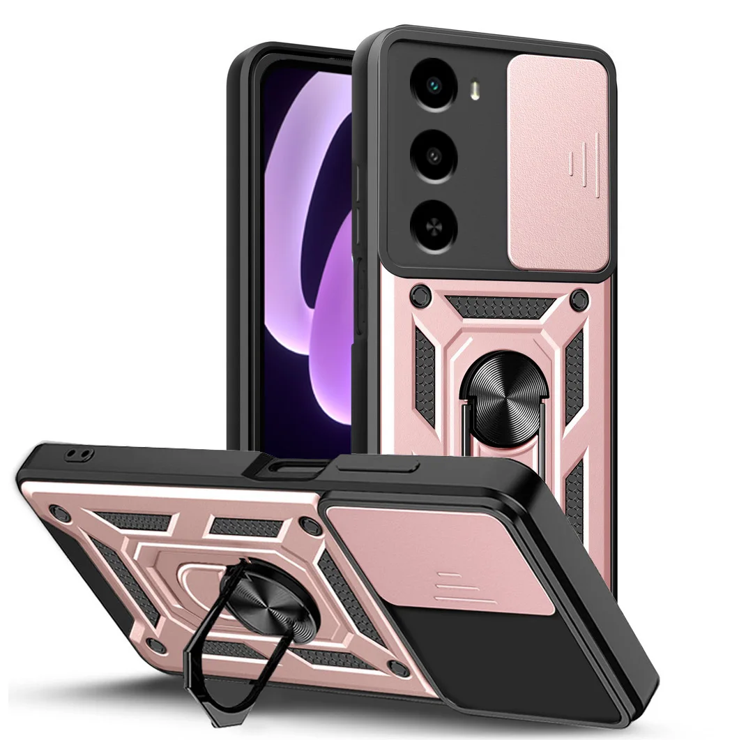 Enhanced Camera Protective Case with Armor Hybrid Metal Ring Holder Cover