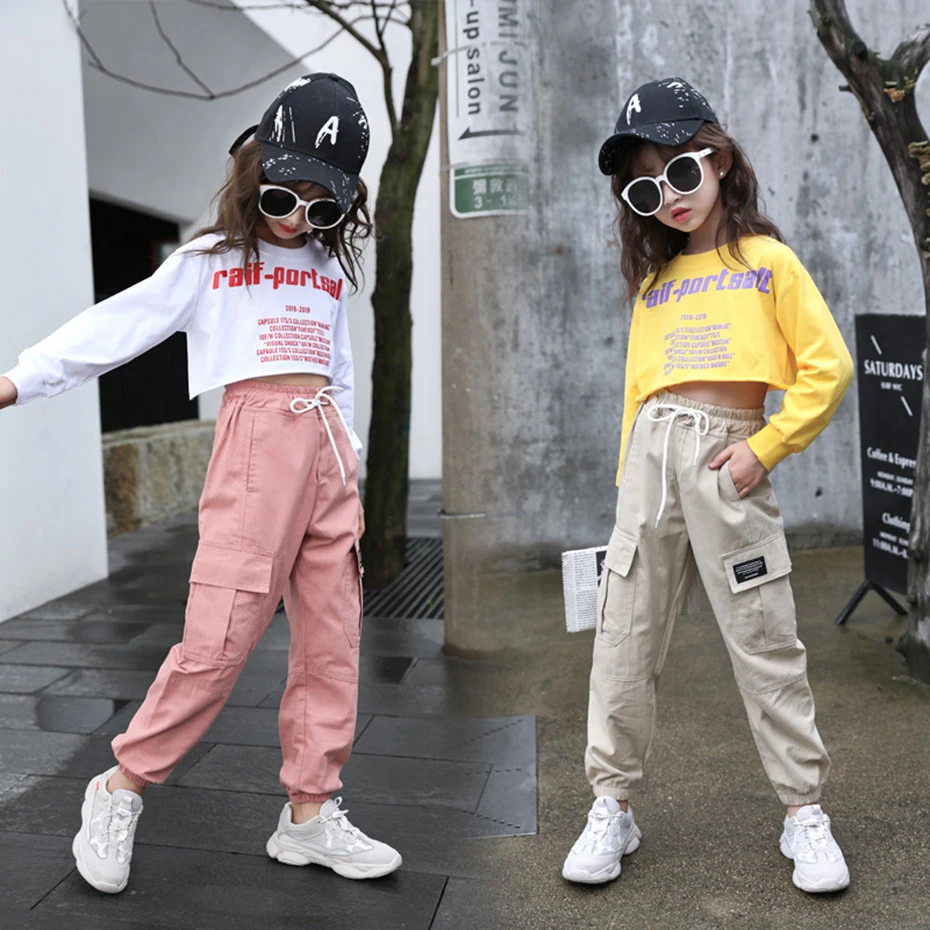 Pants Girls Letter Pattern Cargo Pants Spring Autumn Sport Kids Casual Style Children's Clothes 6 8 10 12 14 Girls Pants Kids Pants Girls Trousers