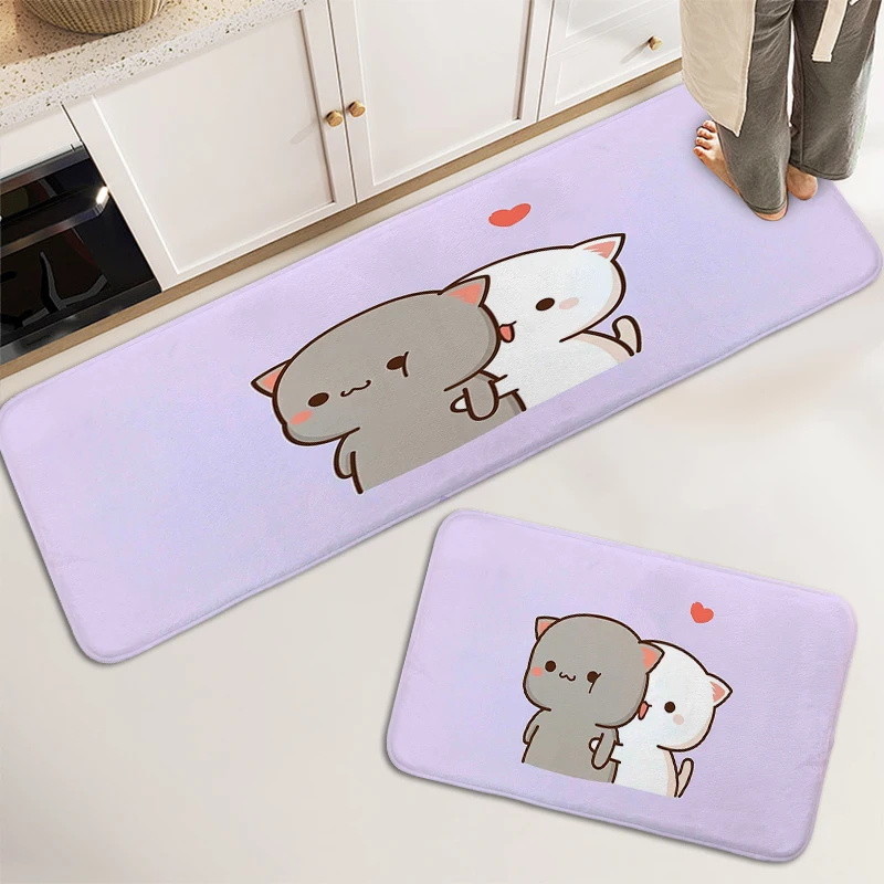 

Custom Rug A-Mochi Peach Cats Aesthetic Carpet for Kitchen Floor Mat Front Door Mat Entrance Mat Treadmill Rugs Home Decorations