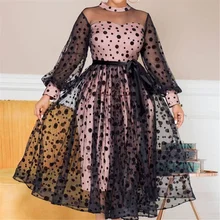 

Women's Plus Size Dress Polka-dot Perspective Mesh Stitching Temperament Dress Autumn Spring New Fashion Africa Female Clothing