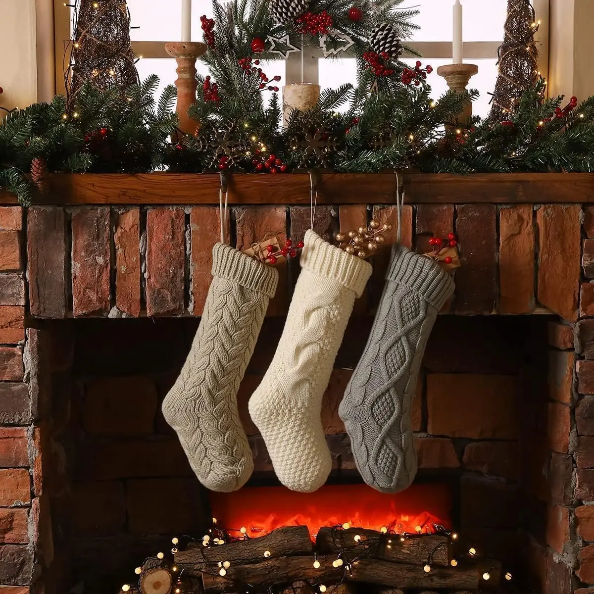 Christmas Stockings 6-8PACK 18In Cable Knit Fireplace Stockings Rustic Hanging Xmas Farmhouse Boho Decorations Family