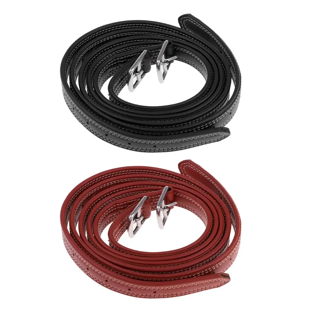 2 Pieces Horse Riding Stirrups Belt Strap Leathers with Stainless Steel Buckle 51''(L) x 1''(W)