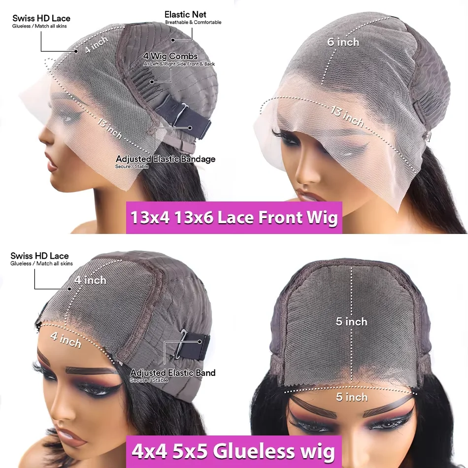 Bone Straight Glueless Wigs Human Hair 200% 4x4 5x5 Closure Ready To Wear 13x4 13x6 HD Lace Frontal Black Wig 40 Inch Brazilian 6