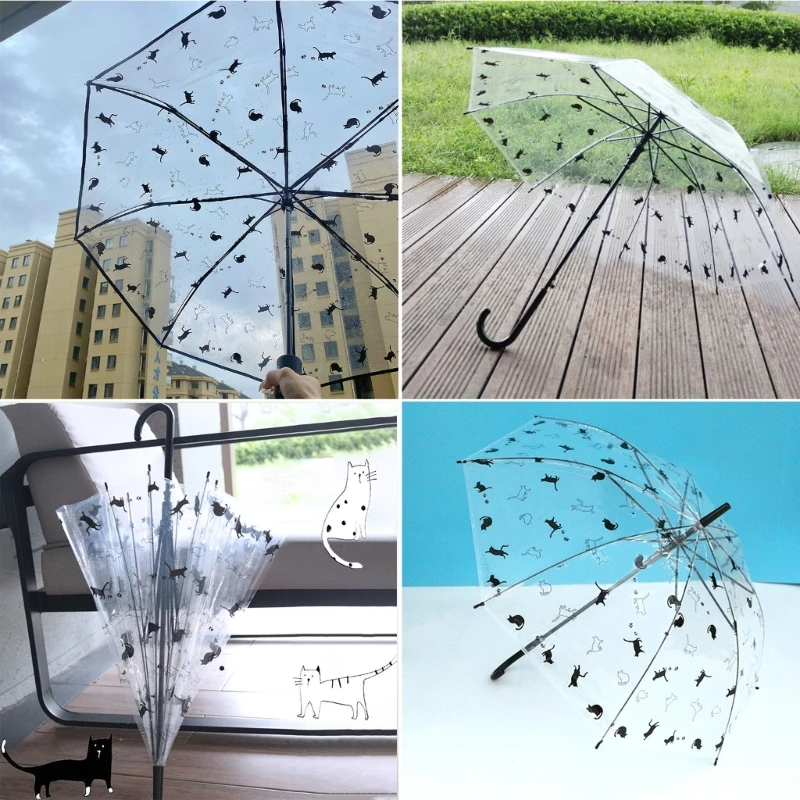 Compact Transparent Windproof Umbrella Pattern Clear Folding Rain Gear
